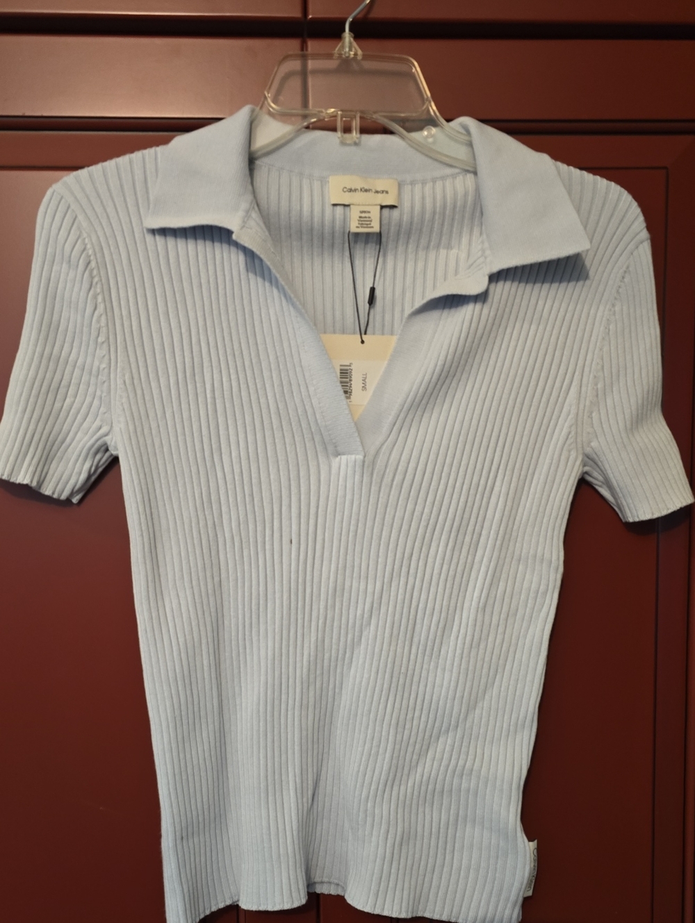 Calvin Klein Jeans Pale Blue Ribbed Polo Knit Top